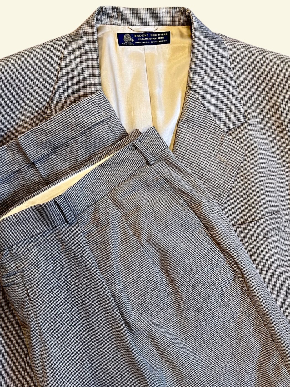 Vintage Brooks Brothers 2-Piece Suit Men's 48R Houndstooth Wool Union Made USA